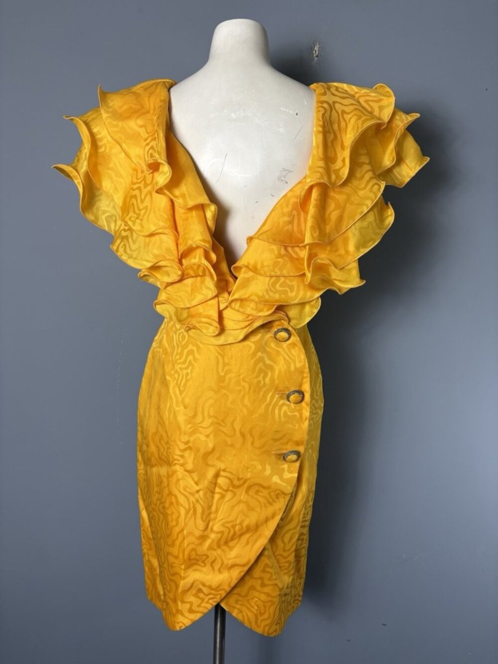 Vintage Morton Myles Yellow Ruffle Cocktail Dress - Picture 5 of 8